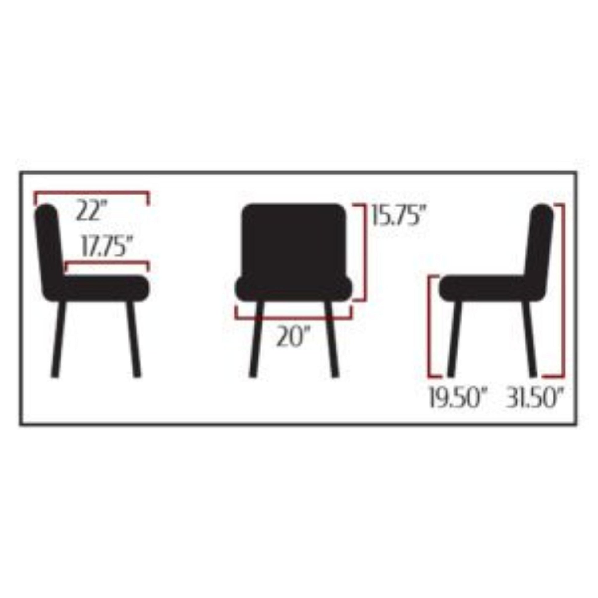 Measurement chart of a chair with dimensions labeled in inches.