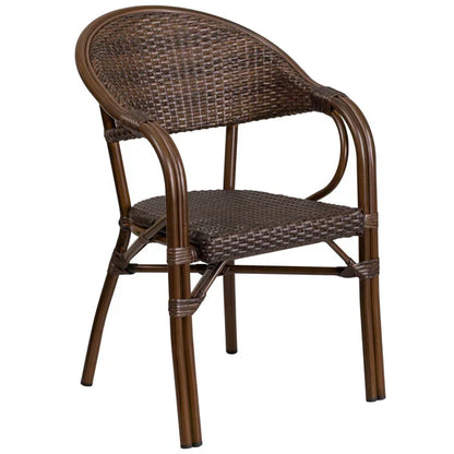 Stackable Red Bamboo Aluminum Café Chair with Arms – Indoor/Outdoor Commercial Dining Chair