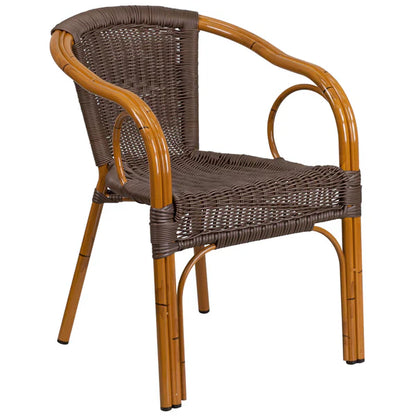 Stackable Rattan Café Chair with Arms – Indoor/Outdoor All-Weather Woven Seating, Commercial Grade