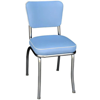 Front view of bristol blue and white diner chair with retro styling for commercial hospitality venues.