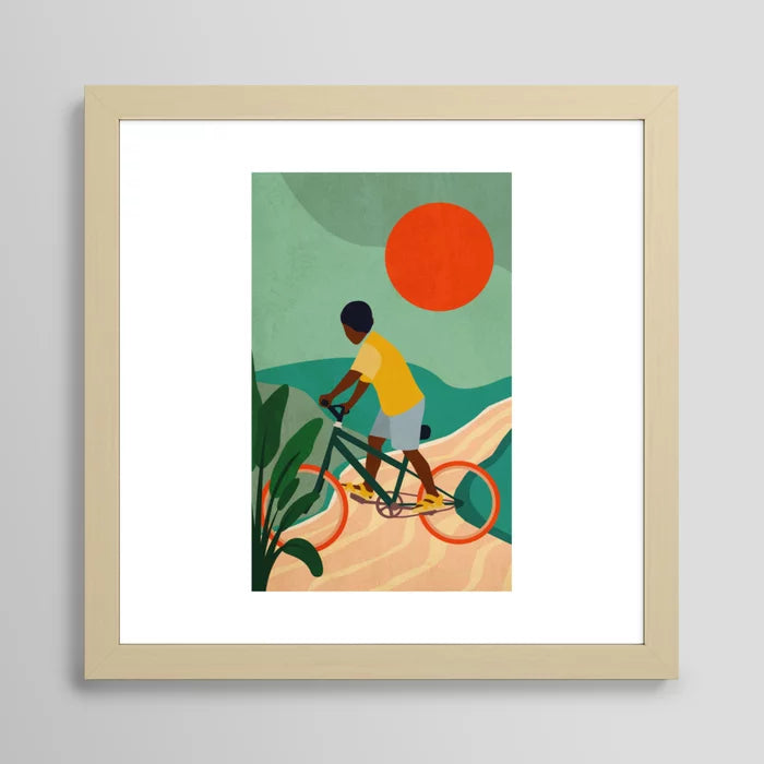 Stay Home No. 7 Art Print in maple frame – warm natural wood tone ideal for bar walls, restaurant lounges, and cozy hotel décor
