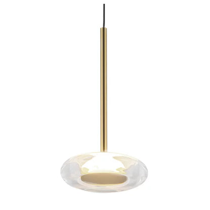 Stephord LED mini pendant in gold finish with clear curved glass and frosted acrylic diffuser, designed for warm, elegant lighting in restaurants and bars