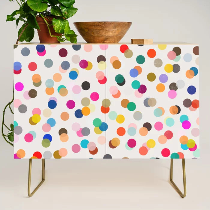 Stories 1 Condiment Bar by Garima Dhawan with gold steel legs – modern abstract artwork on birch, ideal for hotel dining spaces, restaurant lounges, and artistic cafés