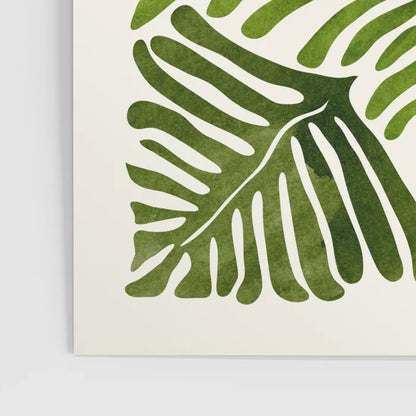 “Detailed view of Summer Fern watercolor print showing soft green fern brushstrokes on smooth gloss paper