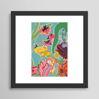 Sunny Landscape art print in black frame on restaurant dining room wall