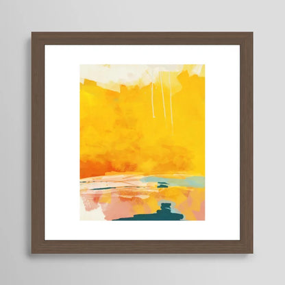 Sunny Landscape art print in walnut frame on bar or cocktail lounge wall