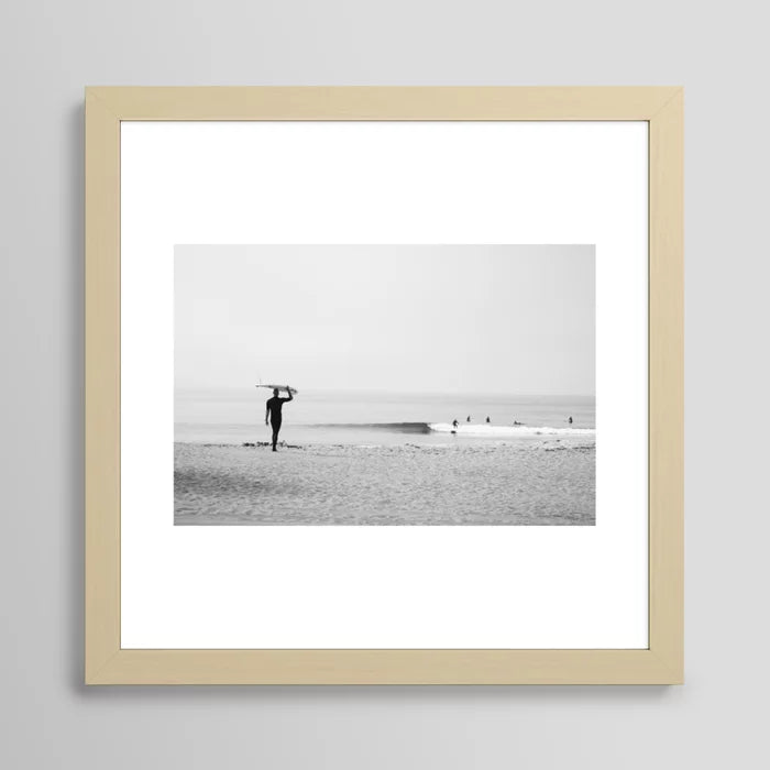 Surf Malibu Art Print by David Tribby with light maple frame, California beach photography ideal for coastal homes and relaxed living spaces