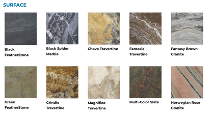 Collection of stone surface samples with labels