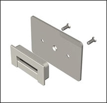 Individual Retail SoloSlat/Puck for SlatWall Accessories on Wood Panels | SoloSlat For Wood Panel Thickness: 7/16 - 7/8" Dimension: rectangle 2 7/8" x 1 3/8" Mount on panels thickness: 7/16" - 7/8" Finish: Silver Frost Finish - 1