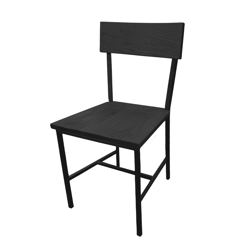 Timber Industrial Metal Dining Chair with Distressed Wood Seat and Back