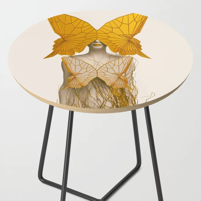 Transformation I Side Table by SpaceFrog Designs with black steel legs – nature-inspired artwork perfect for restaurant lounges, boutique hotels, and modern café interiors