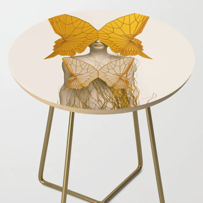 Transformation I Side Table by SpaceFrog Designs with gold steel legs – elegant handcrafted side table featuring organic abstract art ideal for hotel lobbies, bar spaces, and contemporary cafés