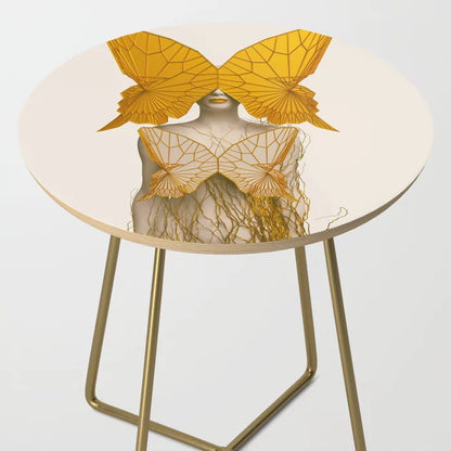 Transformation I Side Table by SpaceFrog Designs with gold steel legs – elegant handcrafted side table featuring organic abstract art ideal for hotel lobbies, bar spaces, and contemporary cafés