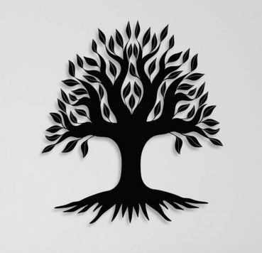 Tree of Life Metal Wall Art in a black matte finish with a minimalist tree design, crafted from durable aluminum composite for modern home, bar, or restaurant décor.