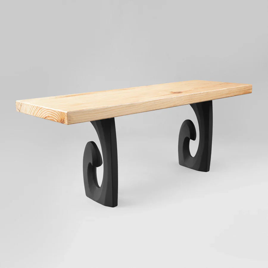 “Front view of Tumi 16.5-inch matte black metal bench legs showing twin-leg steel design