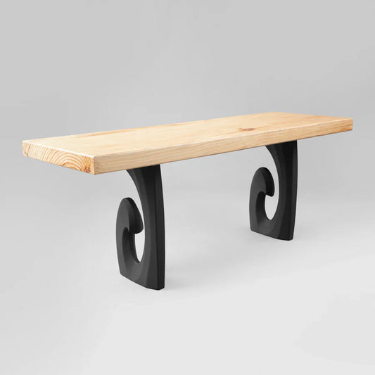 “Front view of Tumi 16.5-inch matte black metal bench legs showing twin-leg steel design