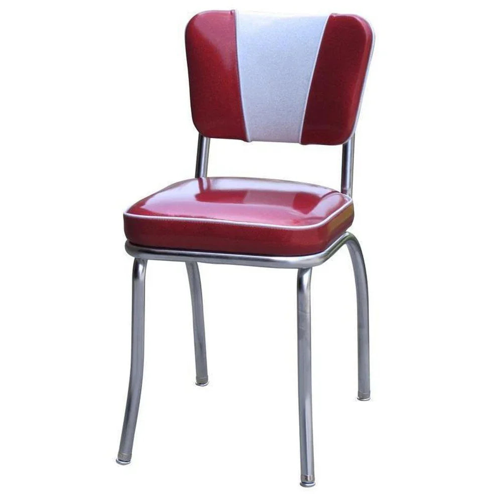 V-back diner chair in burgundy and silver upholstery for restaurants, cafés and classic diner interiors