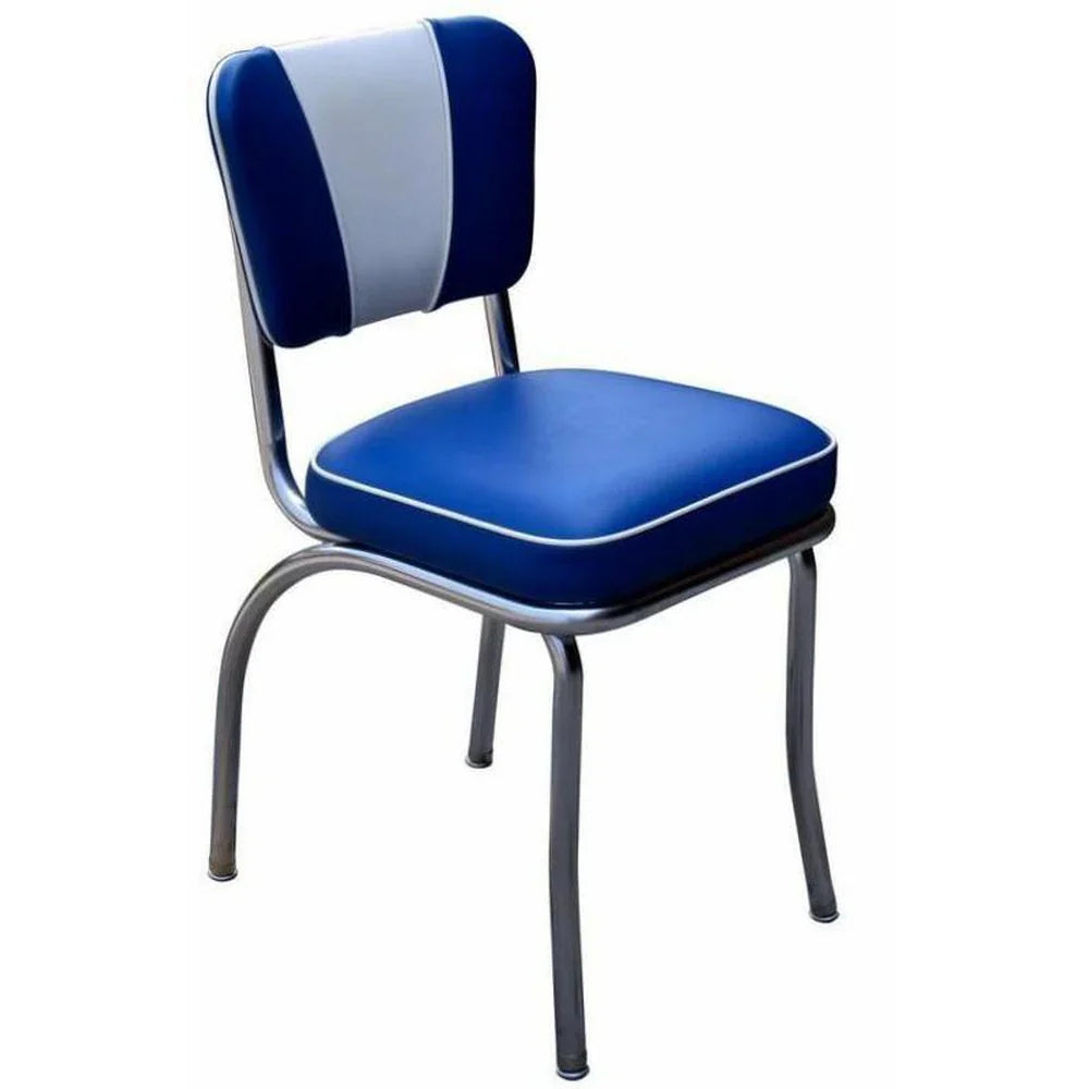 Retro V-back diner chair in royal blue with white accents for cafés, bars and hospitality spaces