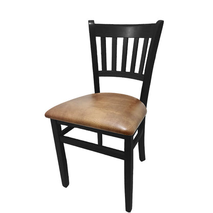 Vertical back solid wood dining chair with black frame and buckskin vinyl seat