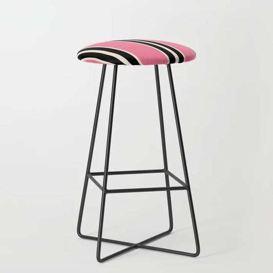 Vertical Stripes Pink and Black Bar Stool by Tony Magner with black steel legs – artistic retro stool ideal for boutique hotels, restaurants, and modern café interiors