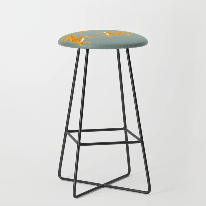 Vertical Stripes Pink and Black Bar Stool by Tony Magner with black steel legs – artistic retro stool ideal for boutique hotels, restaurants, and modern café interiors