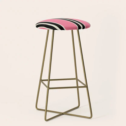 Vertical Stripes Pink and Black Bar Stool by Tony Magner with gold steel legs – mid-century modern vegan leather seating perfect for hotel bars, restaurants, and cafés