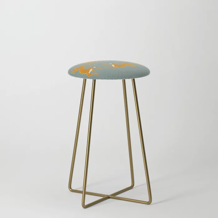 Vertical Stripes Pink and Black Bar Stool by Tony Magner with gold steel legs – mid-century modern vegan leather seating perfect for hotel bars, restaurants, and cafés