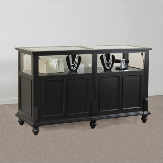 Vintage Showcase with LED Light & Storage - Antique Black - 1