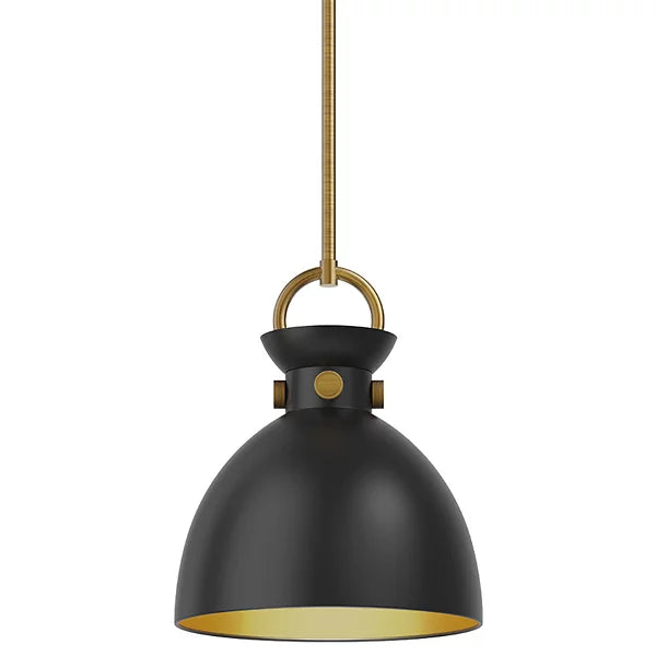 Black and gold two-tone Waldo pendant featuring dual glass domes and decorative gold ring trim, suitable for upscale bar and restaurant lighting.