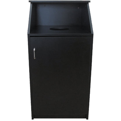 Waste receptacle with tray shelf and 8-inch drop-off hole for food service areas