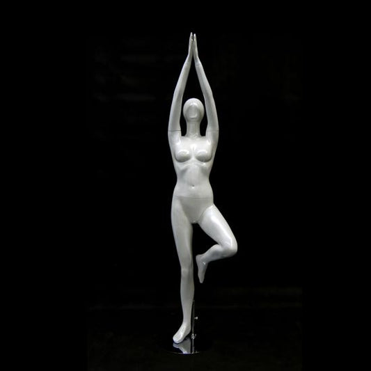 White Yoga Mannequin Display - Tree Hands In Air Pose - 1