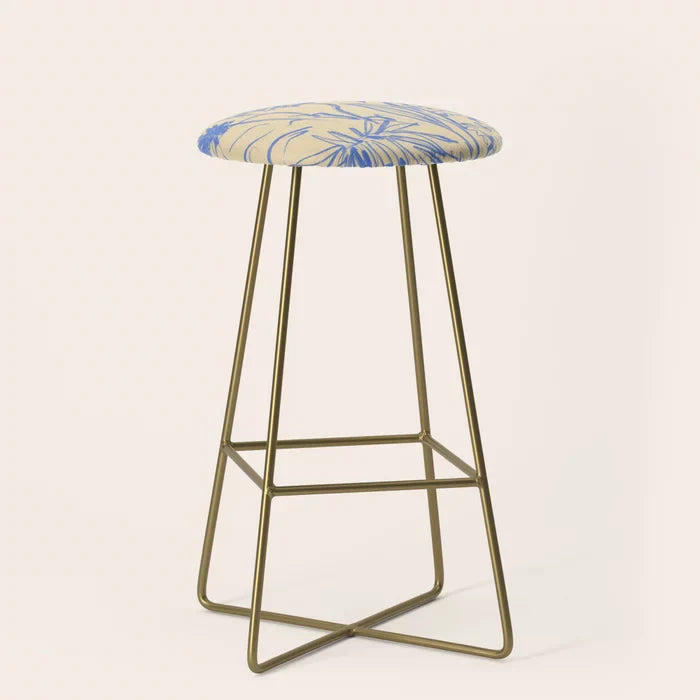 Wild Bouquet Bar Stool by Sandra Poliakov with gold steel legs – vibrant floral design on vegan leather, perfect for hotel bars, restaurant counters, and modern cafés