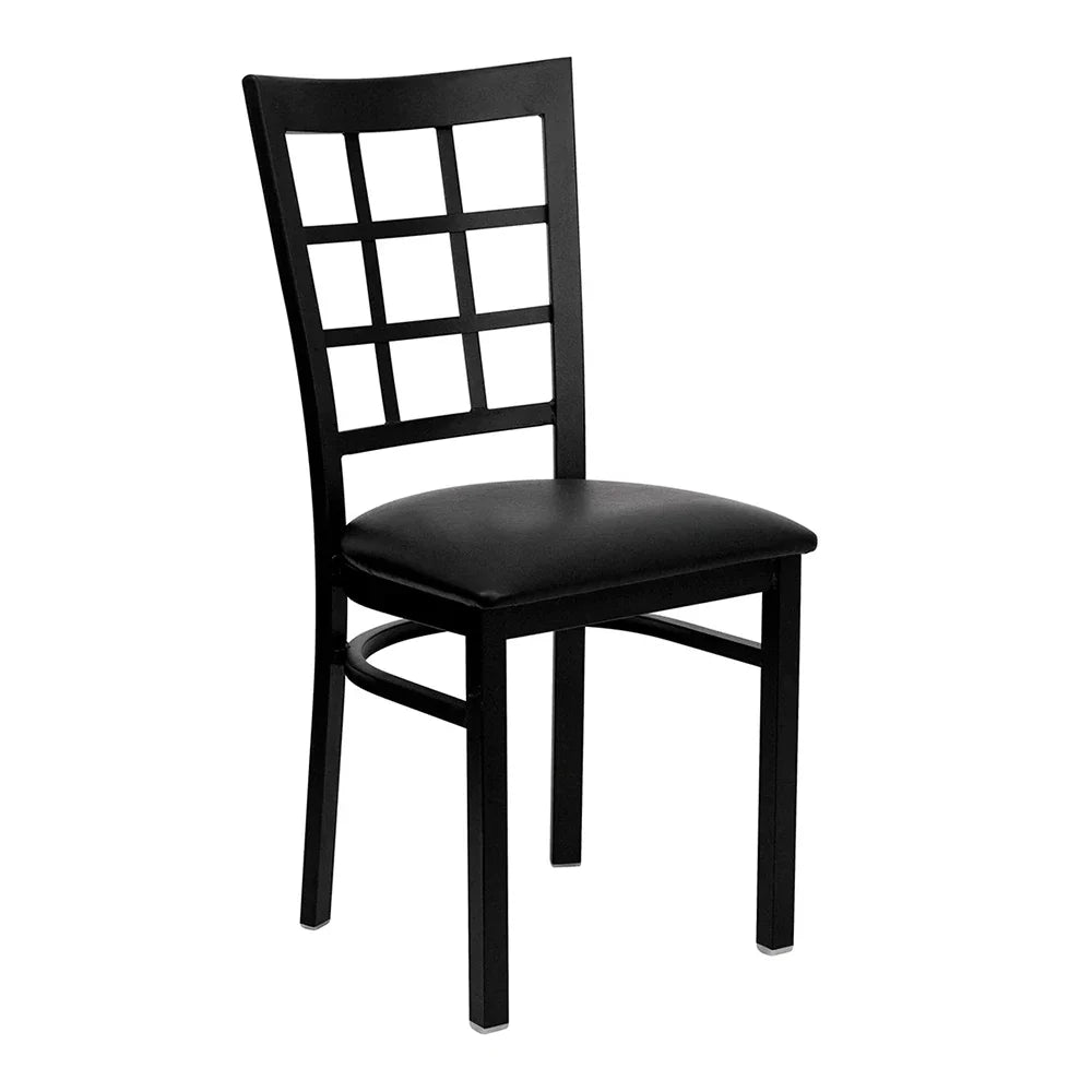 window pane back metal vinyl black chair