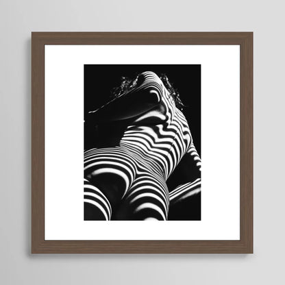 Zebra light nude art print in walnut frame, luxury hospitality wall art for contemporary interiors