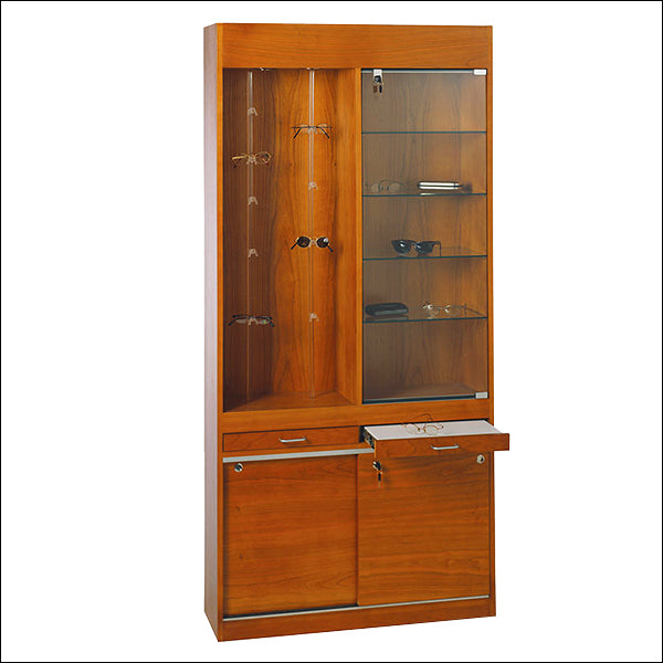 Euro Style Tall Solid Wood Optical Wall Case - Multiple Stain Options - 1