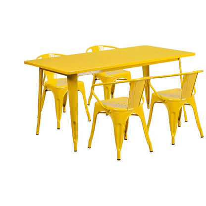 Yellow rectangular restaurant table and chair set with arm chairs for cafés, bars, and hotels
