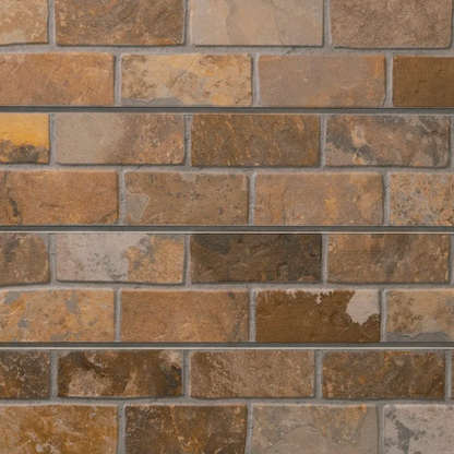 Faux brick wall panel in Yosemite finish with multi-tone natural stone colors and detailed texture for warm, organic interior design.